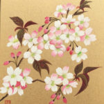 色紙　墨彩画　桜の花