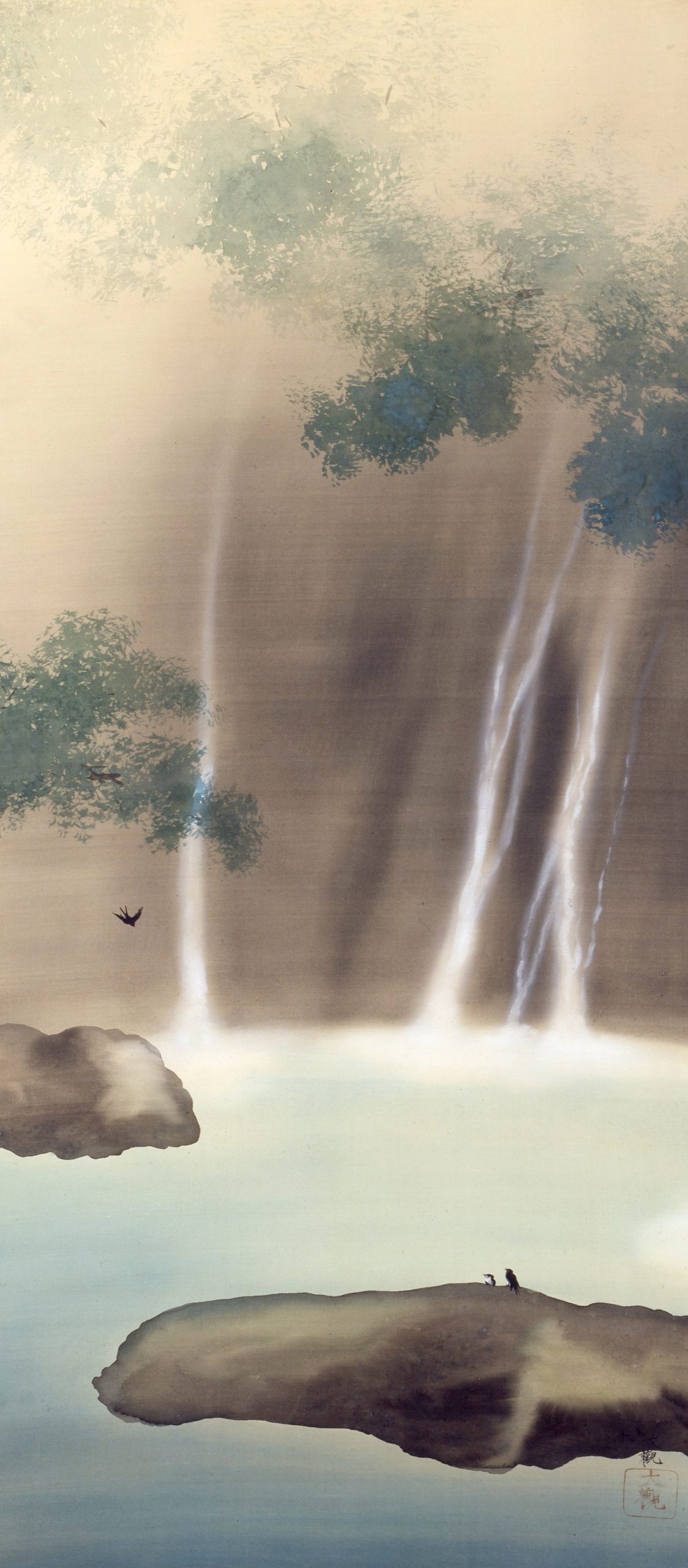 レジンアート 絵画 滝 新作 一点物 大寸 水 青 清涼 オリジナル 瀑布